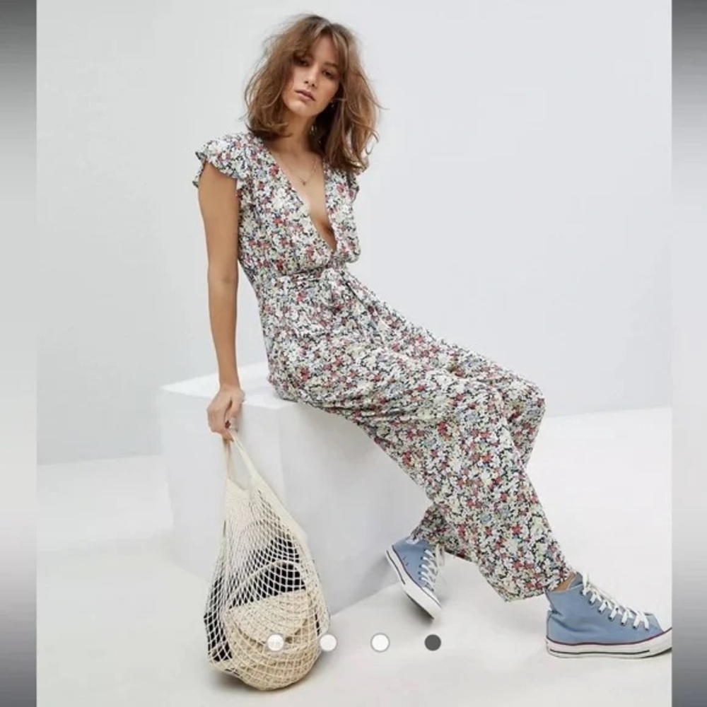 Free People Womens Floral Ruffle Your Feathers One Piece Jumpsuit Medium Boho